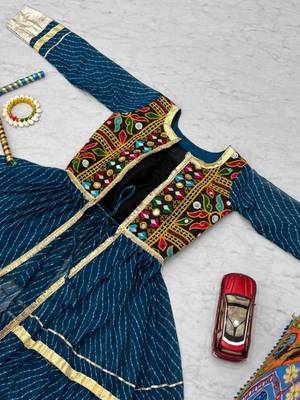 NAVRATRI WEAR BLUE FAUX GEORGETTE GAMATHI & MIRROR WORK SHRUG & CHOLI 6