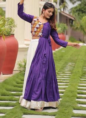 NAVRATRI BLUE COTTON RIBBON & LUMPI LACE BORDER FLARED LEHENGA CHOLI 1