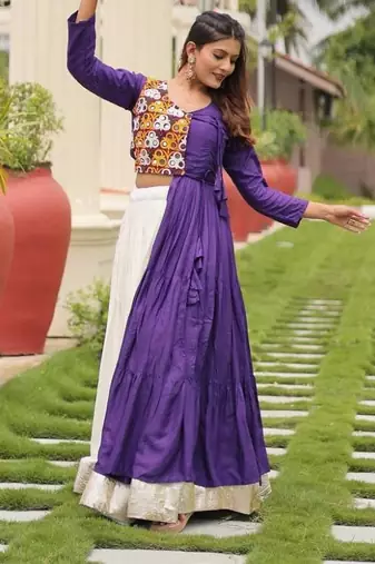 NAVRATRI WEAR BLUE COTTON RIBBON & LUMPI LACE BORDER FLARED LEHENGA CHOLI