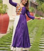 NAVRATRI WEAR BLUE COLOR COTTON RIBBON & LUMPI LACE BORDER FLARED FREE SIZE LEHENGA CHOLI FULL STITCHED