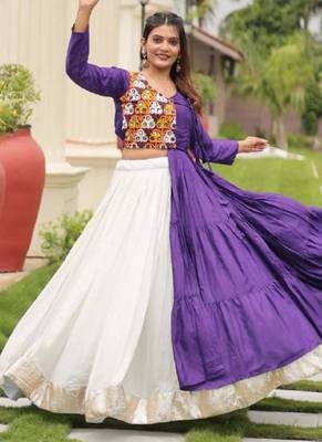 NAVRATRI BLUE COTTON RIBBON & LUMPI LACE BORDER FLARED LEHENGA CHOLI 3