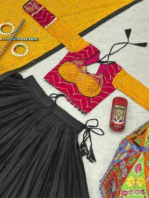 NAVRATRI WEAR BLACK RAYON THREAD SEQUINCE EMBROIDERED LEHENGA CHOLI DUPATTA  6