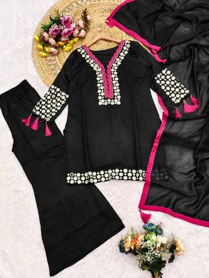 Black vichitra silk suit with thread embroidery work 3