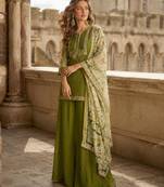 Green chinon readymade suit with embroidery & sequence work