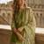 Green chinon readymade suit with embroidery & sequence work
