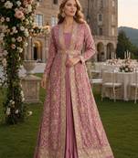 Pink chinon anarkali readymade suit with embroidery & sequence work