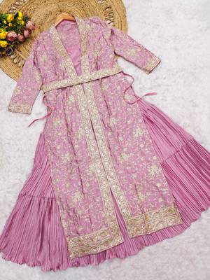 Pink chinon anarkali suit with embroidery & sequin work 3