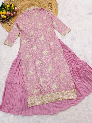 Pink chinon anarkali suit with embroidery & sequin work 4