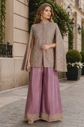 Lavender chinon 2 piece set with embroidery thread work