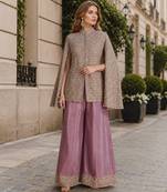 Lavender chinon readymade 2 piece set with embroidery thread work