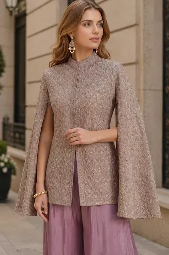 Lavender chinon 2 piece set with embroidery thread work