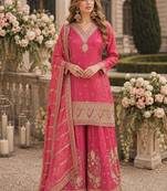 Pink silk readymade suit with embroidery & sequence work