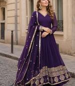Violet geogette free size stitched gown with embroidery work