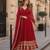 Red geogette free size stitched gown with embroidery work