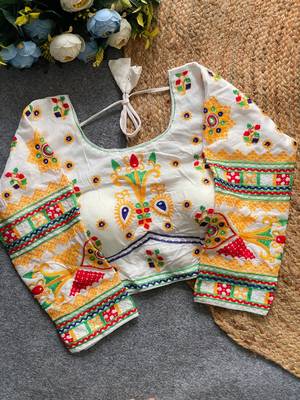 Traditional navratri gamthi work halter neck blouse for women 1