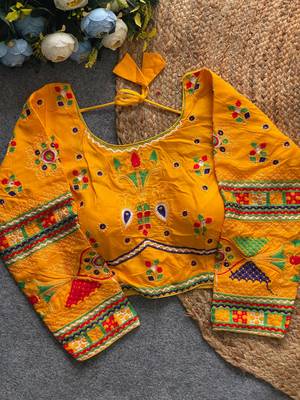 Mirror work navratri special halter neck cotton blouse 1