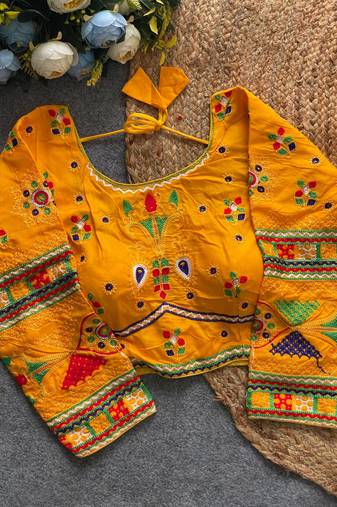 Mirror work navratri special halter neck cotton blouse