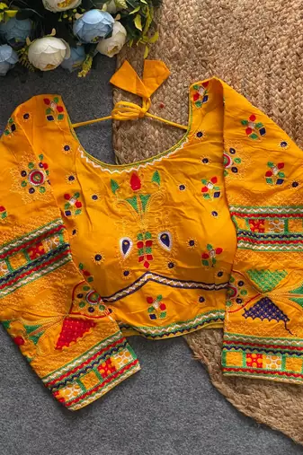 Mirror work navratri special halter neck cotton blouse
