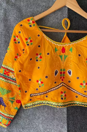 Mirror work navratri special halter neck cotton blouse