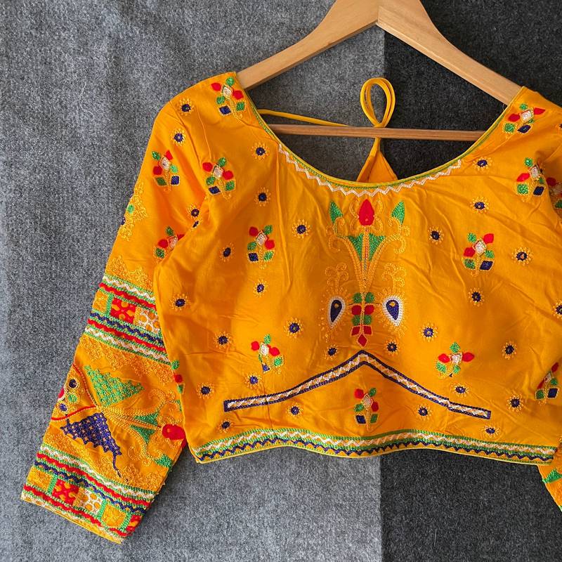 Mirror work navratri special halter neck cotton blouse