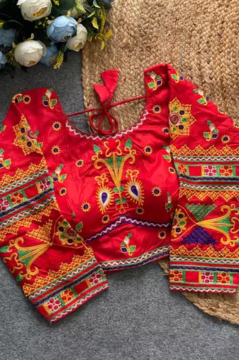 Traditional gujarati gamthi mirror work halter neck blouse