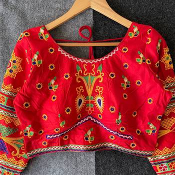Traditional gujarati gamthi mirror work halter neck blouse 2