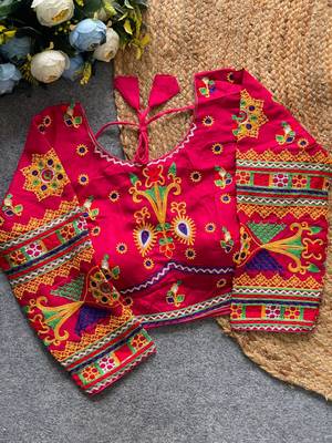 Designer gamthi work mirror embroidery padded blouse 1