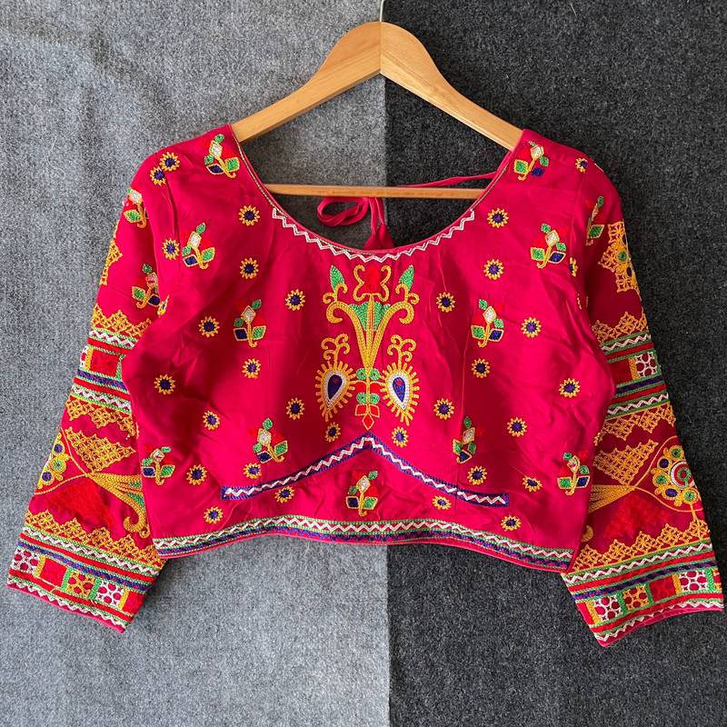 Designer gamthi work mirror embroidery padded blouse