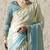 Aqua blue & off white saree with gold embroidery work fancy fabric saree with blouse