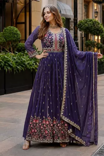 Violet georgette suit with embroidery & sequin work