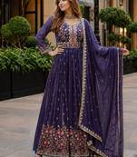 Violet georgette readymade suit with embroidery & sequence work