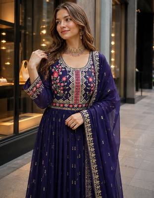 Violet georgette suit with embroidery & sequin work 2