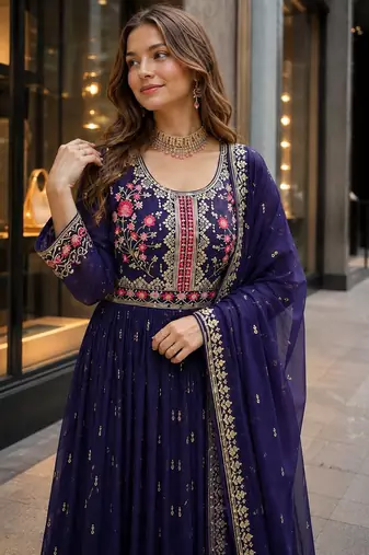 Violet georgette suit with embroidery & sequin work