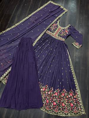 Violet georgette suit with embroidery & sequin work 3