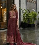 D peach georgette readymade suit with embroidery & sequence work