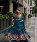 Blue georgette readymade suit with embroidery & sequence work