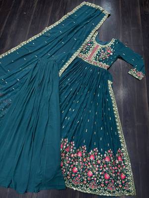 Blue georgette readymade suit with embroidery & sequin work 3