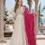 White & pink silk anarkali readymade suit with embroidery & beads work
