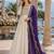 White & violet silk anarkali readymade suit with embroidery & beads work