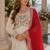 White & red silk anarkali readymade suit with embroidery & beads work