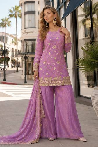 Pink silk suit with embroidery & sequince work