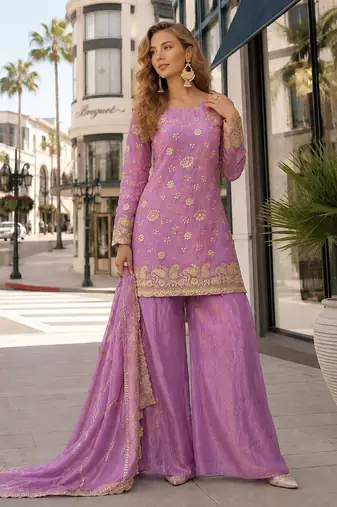 Pink silk suit with embroidery & sequince work