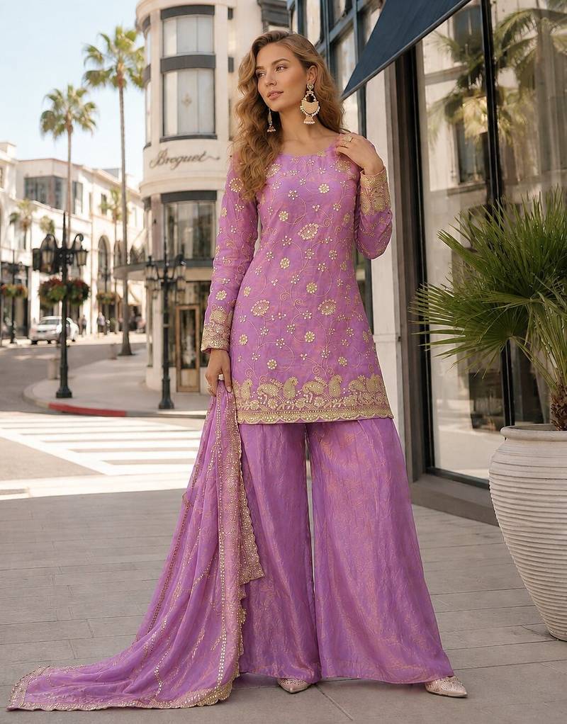 Pink silk readymade suit with embroidery & sequince work