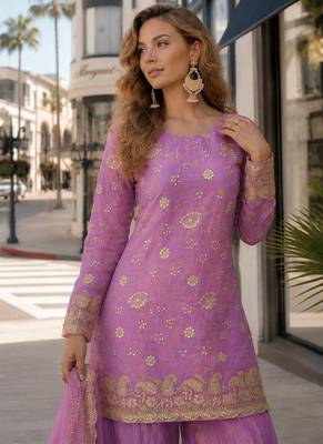 Pink silk suit with embroidery & sequince work 2