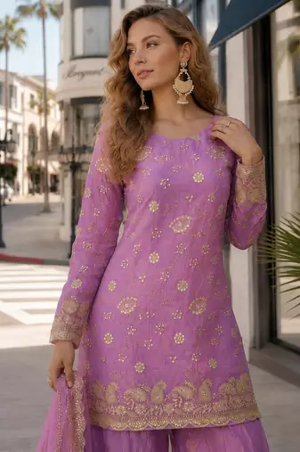 Pink silk suit with embroidery & sequince work