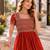 Red silk readymade gown with embroidery & beads work