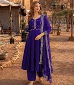 Violet chanderi silk anarkali readymade suit with thread embroidery work
