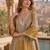 Grey & mustard tissue silk readymade suit with embroidery & mirror work