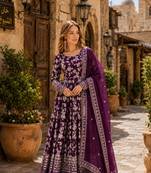 R blue viscose readymade anarkali suit with embroidery & sequin work