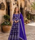 Purple viscose readymade anarkali suit with embroidery & sequin work